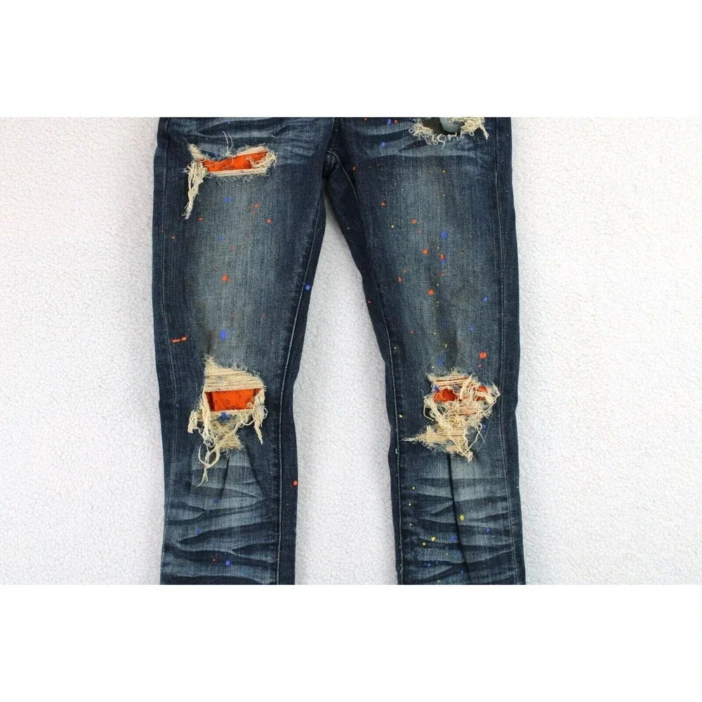 GFTD Los Angeles Distressed‎ Slim Jeans Mens 32 Blue Paint Splatter Streetwear